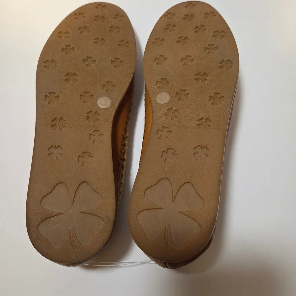 Lucky Brand Wylly Crochet Ballet Flats Tan Leather Woven Boho Shoes 9.5M
